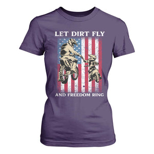 Let Dirt Fly And Freedom Ring T Shirt For Women 4th of July Dirt Bike American Flag