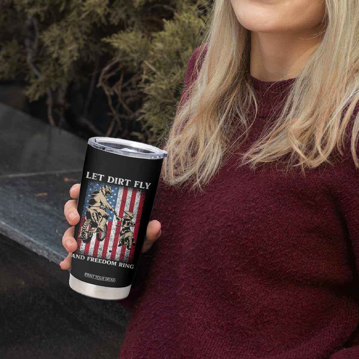 Let Dirt Fly And Freedom Ring Tumbler Cup 4th of July Dirt Bike American Flag TS14 Print Your Wear