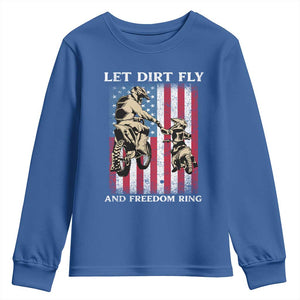 Let Dirt Fly And Freedom Ring Youth Sweatshirt 4th of July Dirt Bike American Flag TS14 Royal Blue Print Your Wear