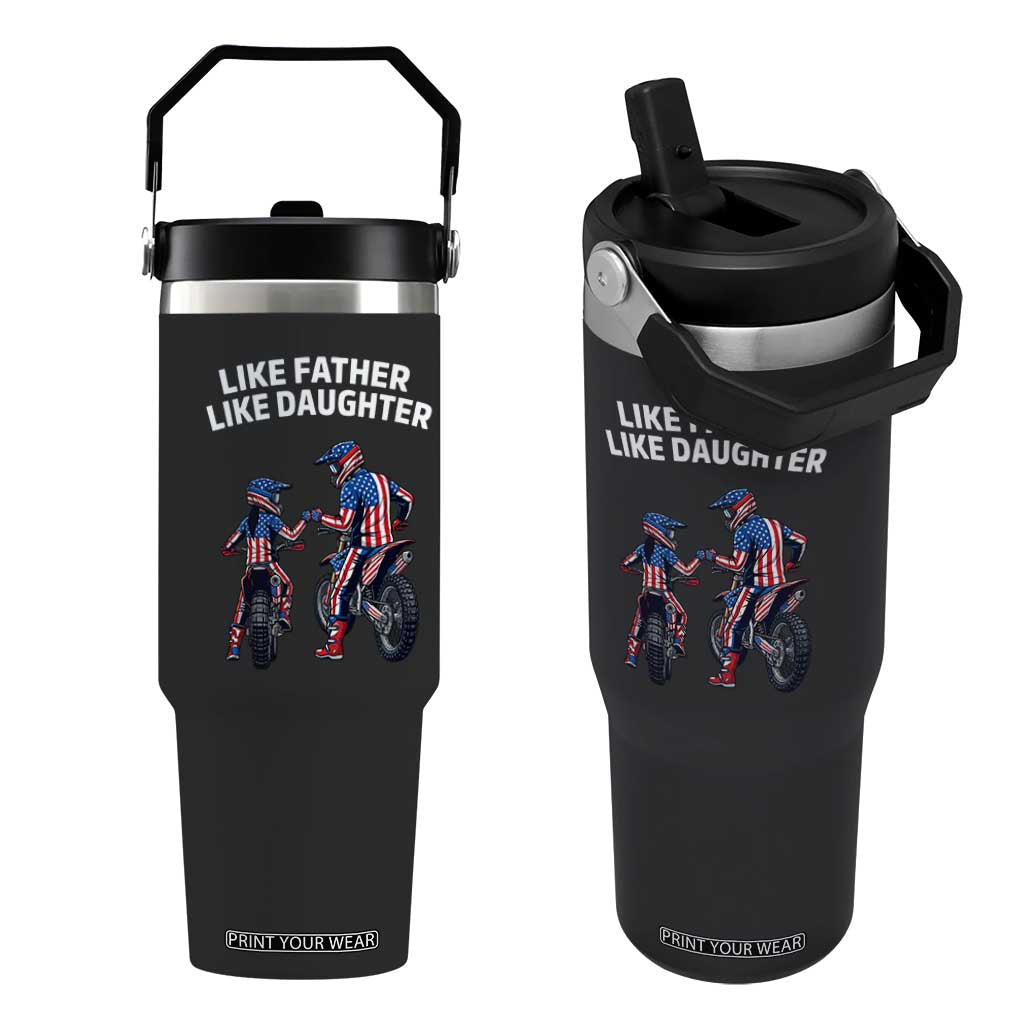 Like Father Daughter Dirt Bike Flip Straw Tumbler Cute Matching Motocross Gift Father's Day TS14 One Size: 30 oz Black Print Your Wear