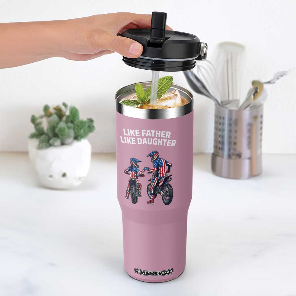 Like Father Daughter Dirt Bike Flip Straw Tumbler Cute Matching Motocross Gift Father's Day TS14 One Size: 30 oz Light Pink Print Your Wear
