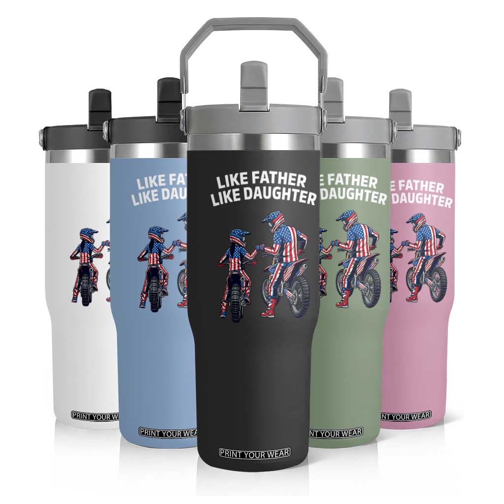 Like Father Daughter Dirt Bike Flip Straw Tumbler Cute Matching Motocross Gift Father's Day TS14 Print Your Wear