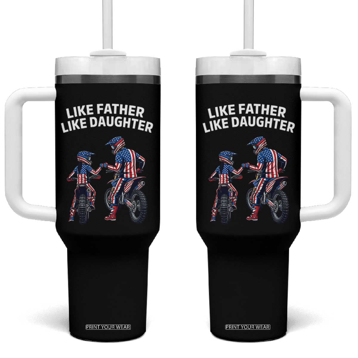 Like Father Daughter Dirt Bike Tumbler With Handle Cute Matching Motocross Gift Father's Day TS14 One Size: 40 oz Black Print Your Wear
