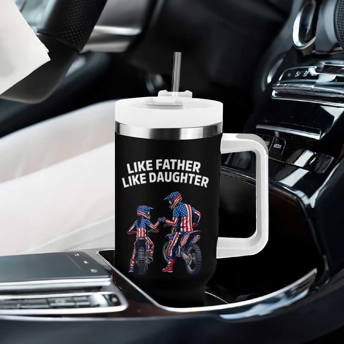 Like Father Daughter Dirt Bike Tumbler With Handle Cute Matching Motocross Gift Father's Day TS14 Print Your Wear