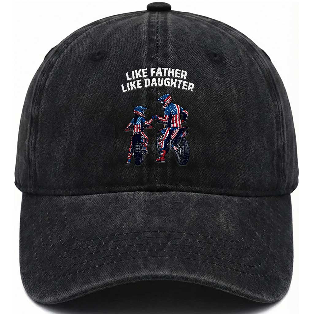 Like Father Daughter Dirt Bike Washed Cotton Baseball Cap Cute Matching Motocross Gift Father's Day TS14 Print Your Wear