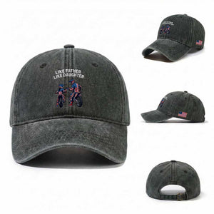 Like Father Daughter Dirt Bike Washed Cotton Baseball Cap Cute Matching Motocross Gift Father's Day TS14 Washed Cap Universal Fit Dark Green Print Your Wear