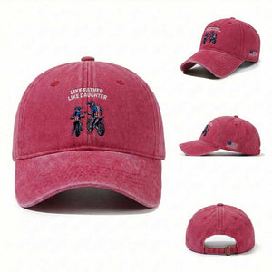 Like Father Daughter Dirt Bike Washed Cotton Baseball Cap Cute Matching Motocross Gift Father's Day TS14 Washed Cap Universal Fit Red Print Your Wear