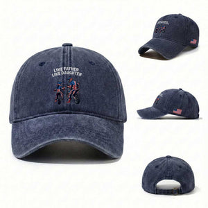 Like Father Daughter Dirt Bike Washed Cotton Baseball Cap Cute Matching Motocross Gift Father's Day TS14 Washed Cap Universal Fit Navy Print Your Wear