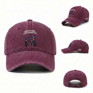 Like Father Daughter Dirt Bike Washed Cotton Baseball Cap Cute Matching Motocross Gift Father's Day TS14 Washed Cap Universal Fit Burgundy Print Your Wear