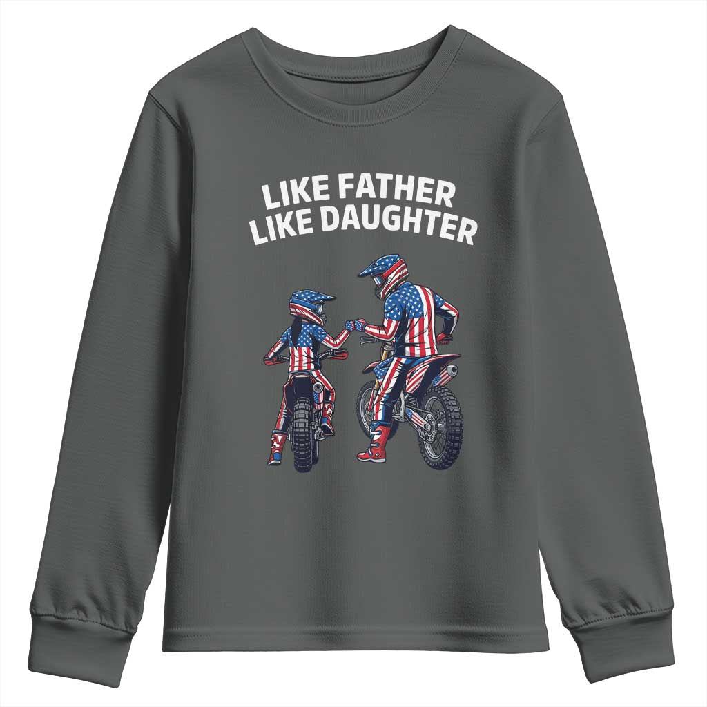 Like Father Daughter Dirt Bike Youth Sweatshirt Cute Matching Motocross Gift Father's Day TS14 Dark Heather Print Your Wear