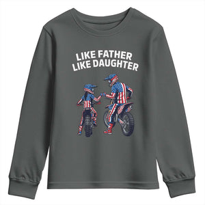 Like Father Daughter Dirt Bike Youth Sweatshirt Cute Matching Motocross Gift Father's Day TS14 Dark Heather Print Your Wear