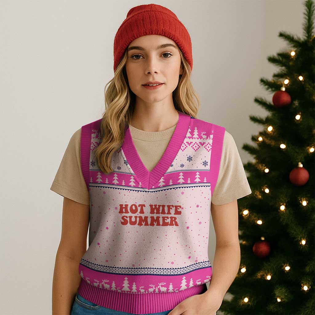Hot Wife Summer V-Neck Knit Sweater Vest Funny Newlywed TS14 Hot Pink Print Your Wear