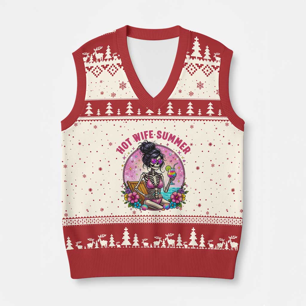 Hot Wife Summer V-Neck Knit Sweater Vest Funny Newlywed Skeleton TS14 Beige Red Print Your Wear