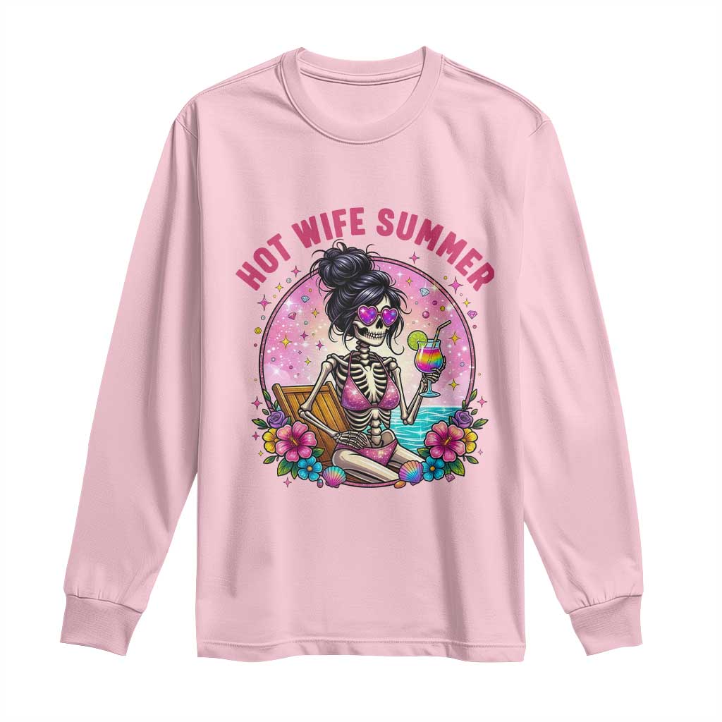 Hot Wife Summer Long Sleeve Shirt Funny Newlywed Skeleton TS14 Light Pink Print Your Wear