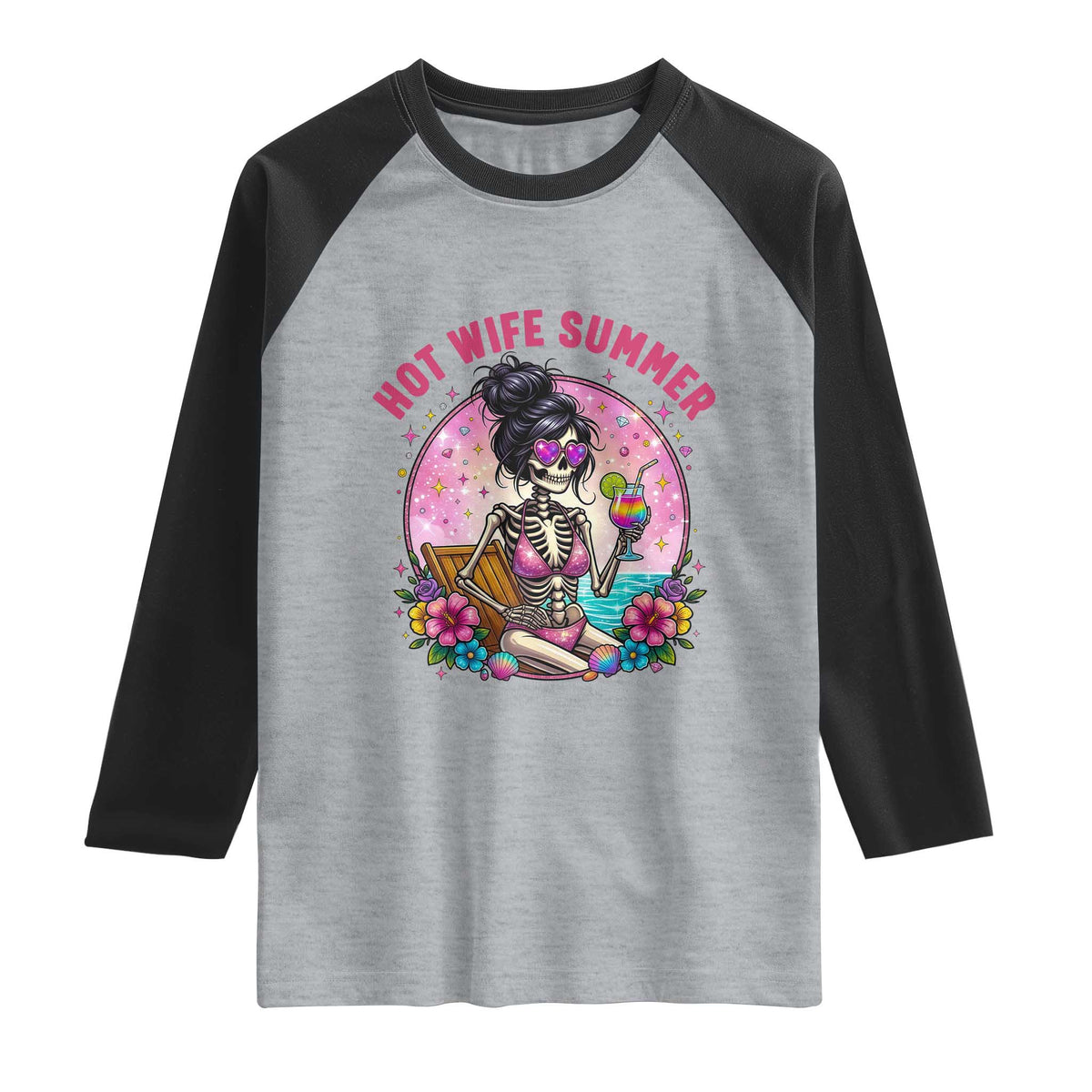 Hot Wife Summer Raglan Shirt Funny Newlywed Skeleton TS14 Heather Gray Black Print Your Wear