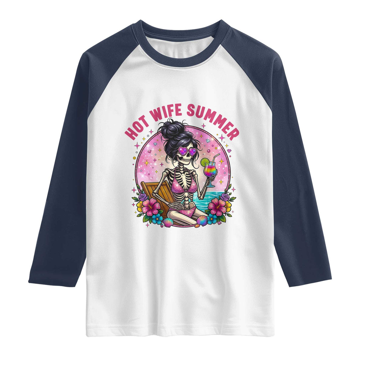 Hot Wife Summer Raglan Shirt Funny Newlywed Skeleton TS14 White Navy Print Your Wear