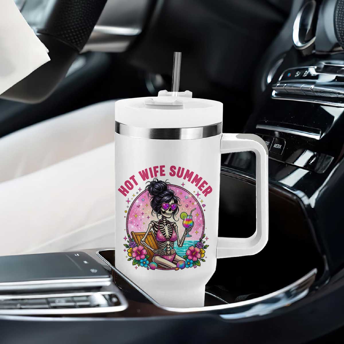 Hot Wife Summer Tumbler With Handle Funny Newlywed Skeleton TS14 Print Your Wear