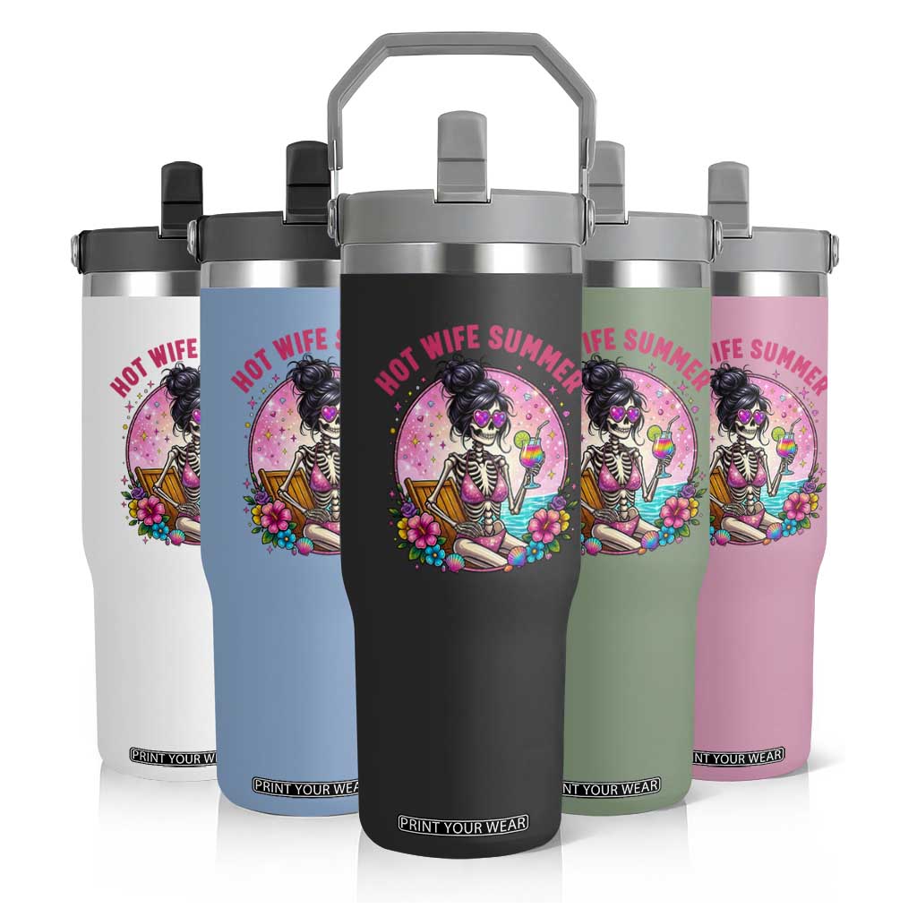 Hot Wife Summer Flip Straw Tumbler Funny Newlywed Skeleton TS14 Print Your Wear