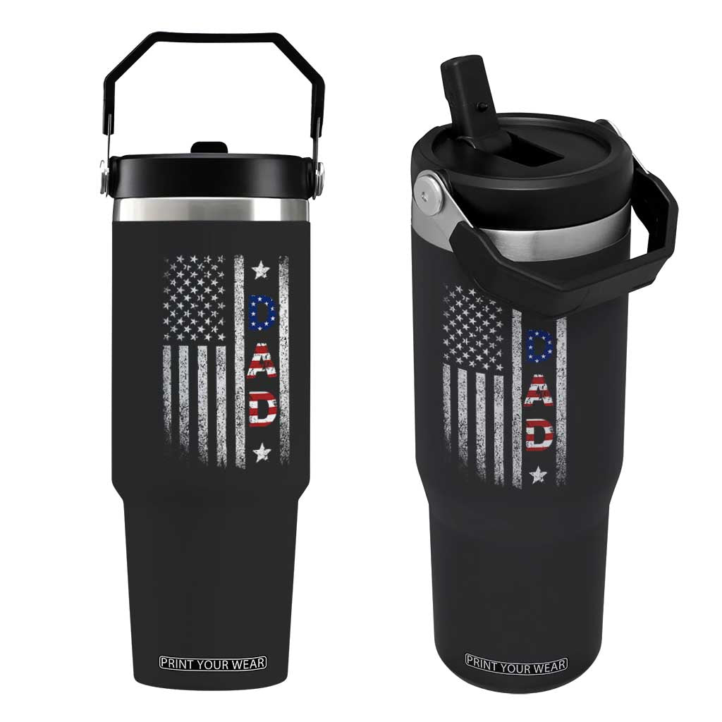 USA Patriotic Dad Flip Straw Tumbler Father's Day American Flag 4th of July TS14 One Size: 30 oz Black Print Your Wear
