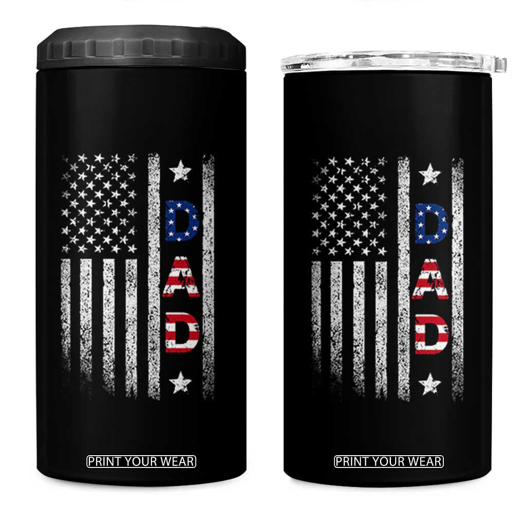 USA Patriotic Dad 4 in 1 Can Cooler Tumbler Father's Day American Flag 4th of July TS14 One Size: 16 oz Black Print Your Wear