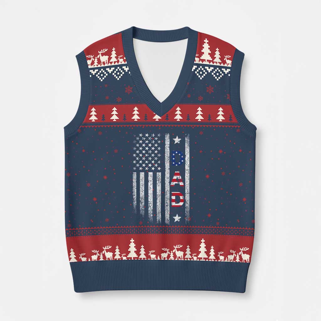 USA Patriotic Dad V-Neck Knit Sweater Vest Father's Day American Flag 4th of July TS14 Navy Red Print Your Wear