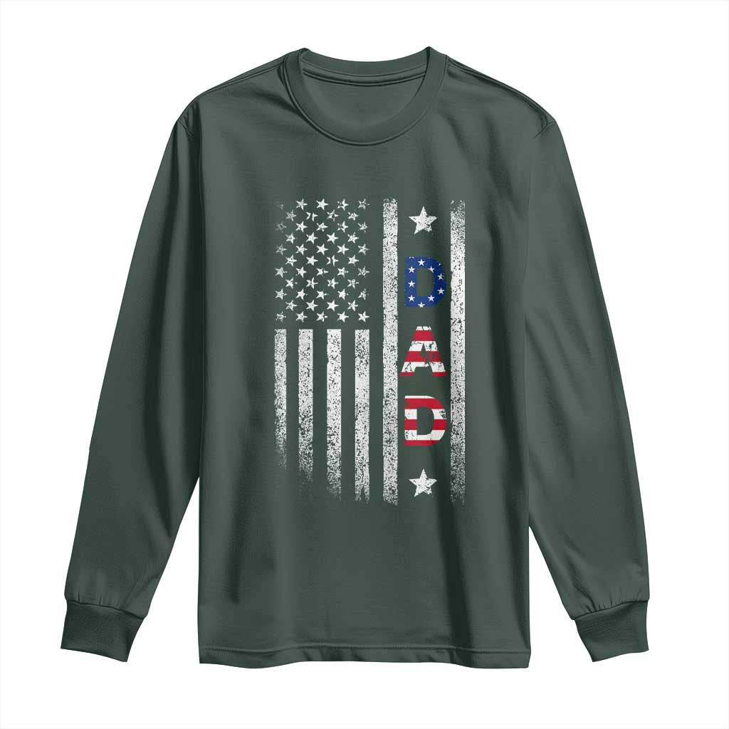 USA Patriotic Dad Long Sleeve Shirt Father's Day American Flag 4th of July TS14 Dark Forest Green Print Your Wear