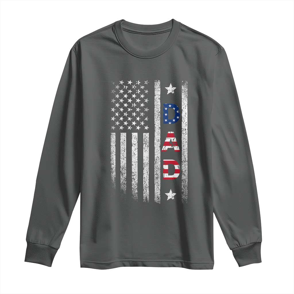 USA Patriotic Dad Long Sleeve Shirt Father's Day American Flag 4th of July TS14 Dark Heather Print Your Wear
