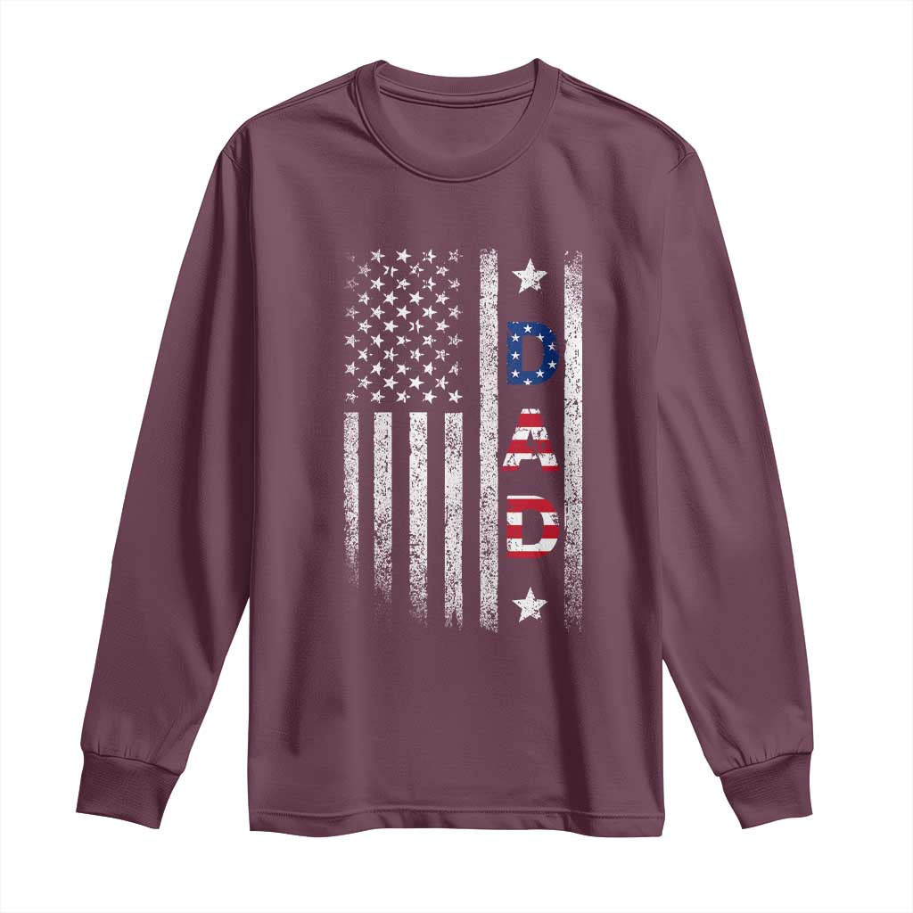 USA Patriotic Dad Long Sleeve Shirt Father's Day American Flag 4th of July TS14 Maroon Print Your Wear