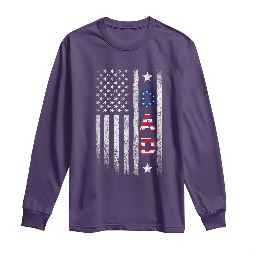 USA Patriotic Dad Long Sleeve Shirt Father's Day American Flag 4th of July TS14 Purple Print Your Wear