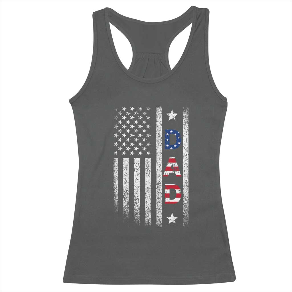 USA Patriotic Dad Racerback Tank Top Father's Day American Flag 4th of July TS14 Dark Heather Print Your Wear