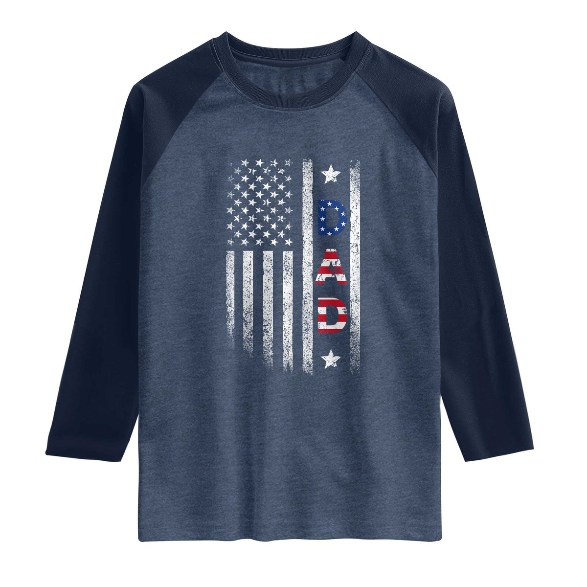 USA Patriotic Dad Raglan Shirt Father's Day American Flag 4th of July TS14 Heather Denim Navy Print Your Wear