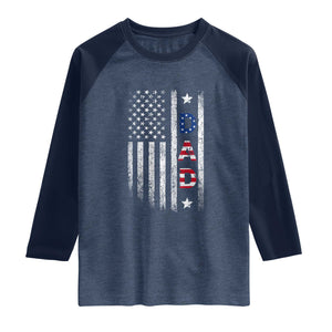 USA Patriotic Dad Raglan Shirt Father's Day American Flag 4th of July TS14 Heather Denim Navy Print Your Wear