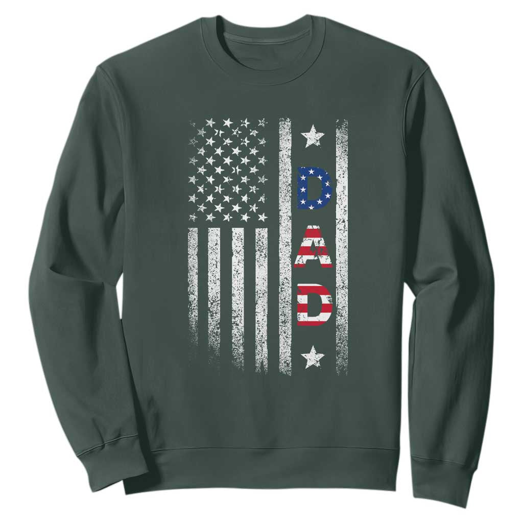 USA Patriotic Dad Sweatshirt Father's Day American Flag 4th of July TS14 Dark Forest Green Print Your Wear