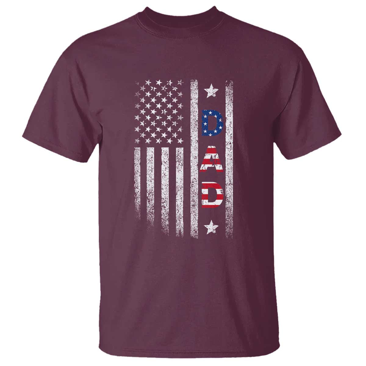 USA Patriotic Dad T Shirt Father's Day American Flag 4th of July TS14 Maroon Print Your Wear