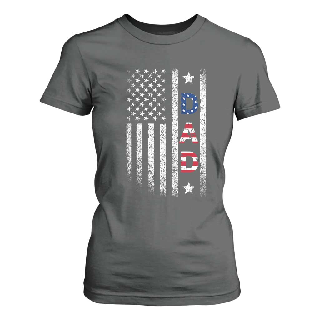USA Patriotic Dad T Shirt For Women Father's Day American Flag 4th of July TS14 Dark Heather Print Your Wear