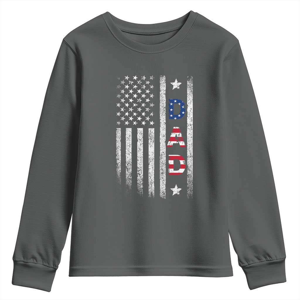 USA Patriotic Dad Youth Sweatshirt Father's Day American Flag 4th of July TS14 Dark Heather Print Your Wear