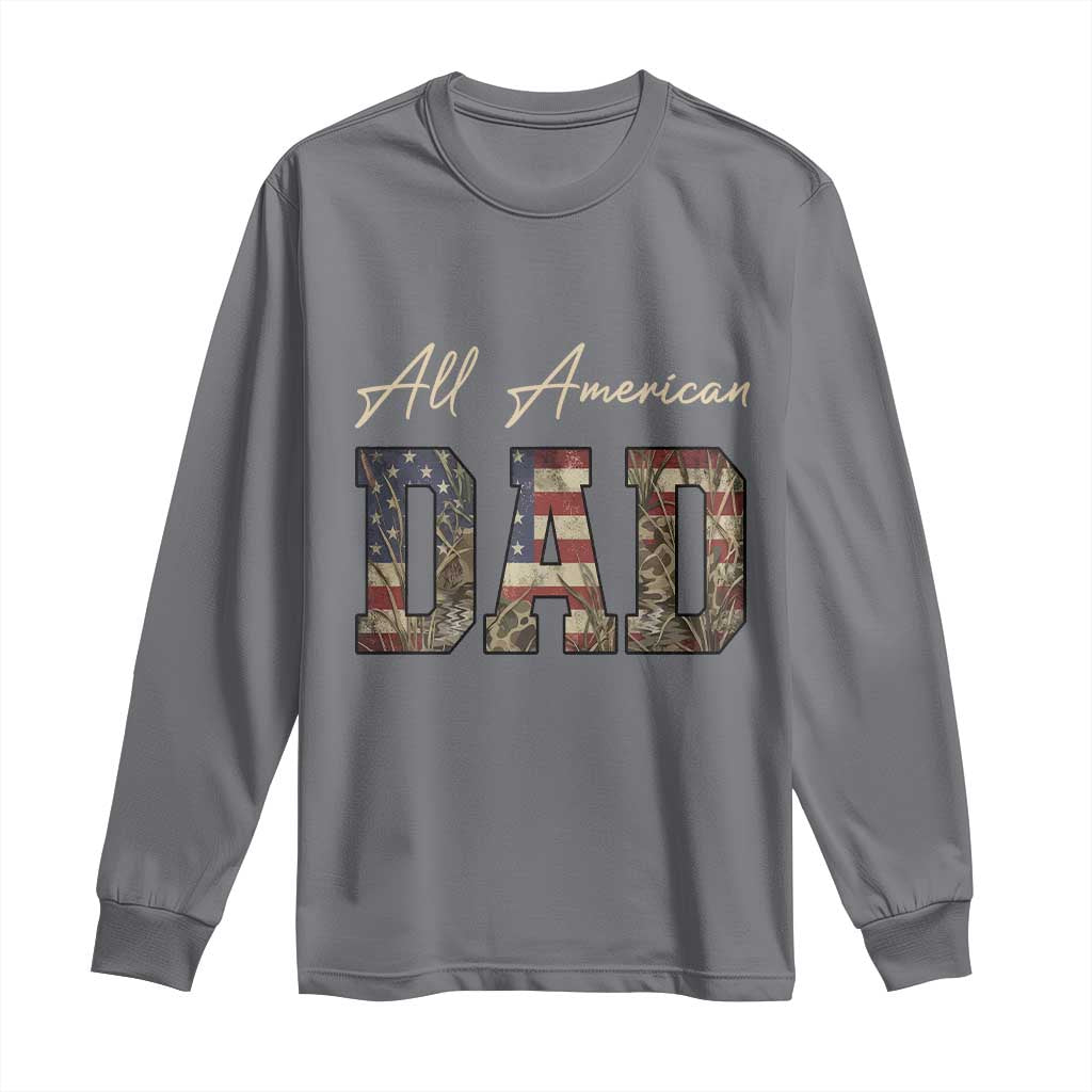 Retro All American Dad Long Sleeve Shirt 4th of July Father's Day TS14 Charcoal Print Your Wear