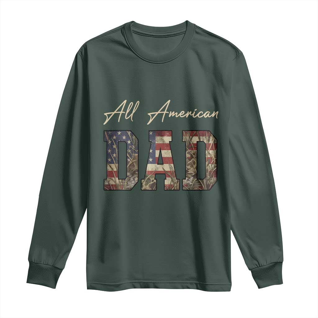 Retro All American Dad Long Sleeve Shirt 4th of July Father's Day TS14 Dark Forest Green Print Your Wear