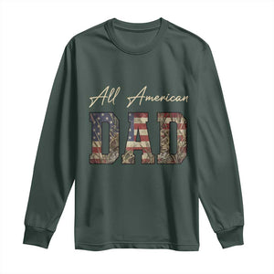 Retro All American Dad Long Sleeve Shirt 4th of July Father's Day TS14 Dark Forest Green Print Your Wear