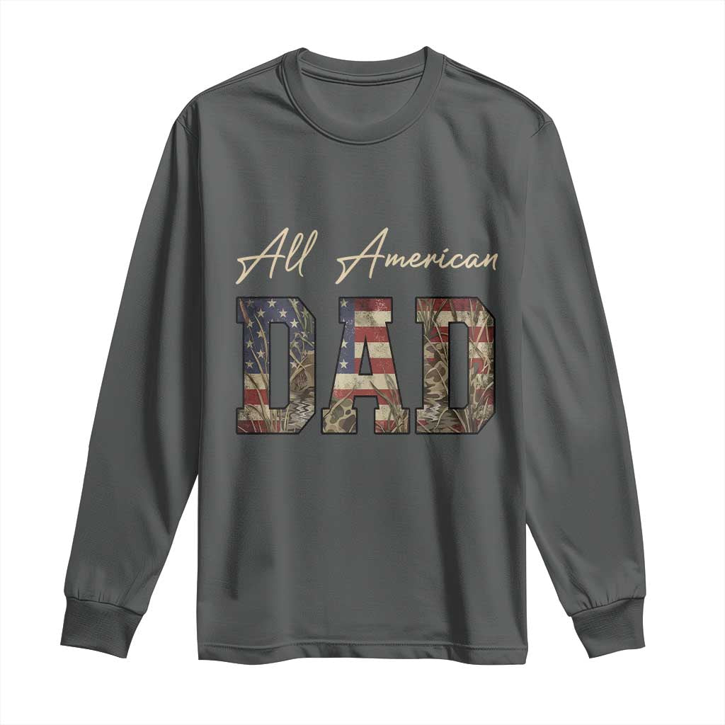 Retro All American Dad Long Sleeve Shirt 4th of July Father's Day TS14 Dark Heather Print Your Wear