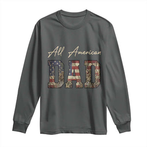 Retro All American Dad Long Sleeve Shirt 4th of July Father's Day TS14 Dark Heather Print Your Wear