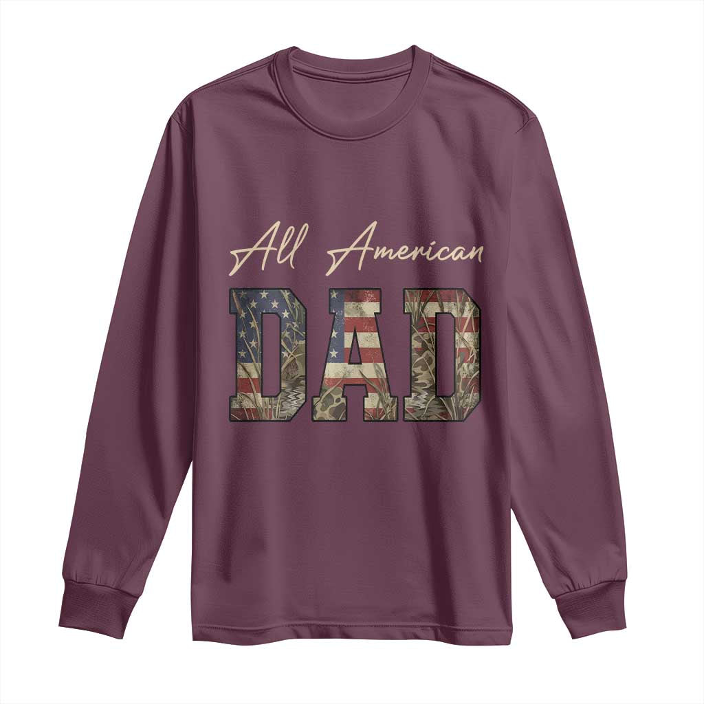 Retro All American Dad Long Sleeve Shirt 4th of July Father's Day TS14 Maroon Print Your Wear