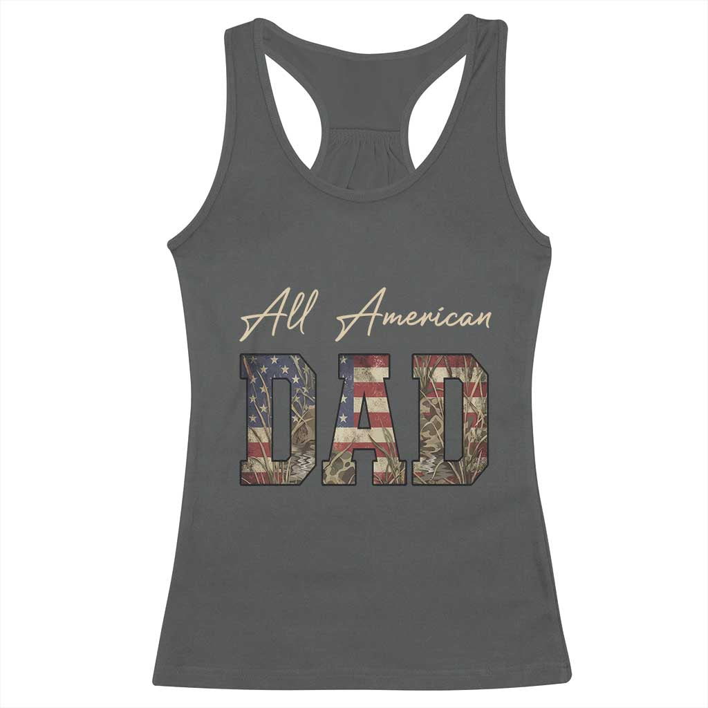 Retro All American Dad Racerback Tank Top 4th of July Father's Day TS14 Dark Heather Print Your Wear