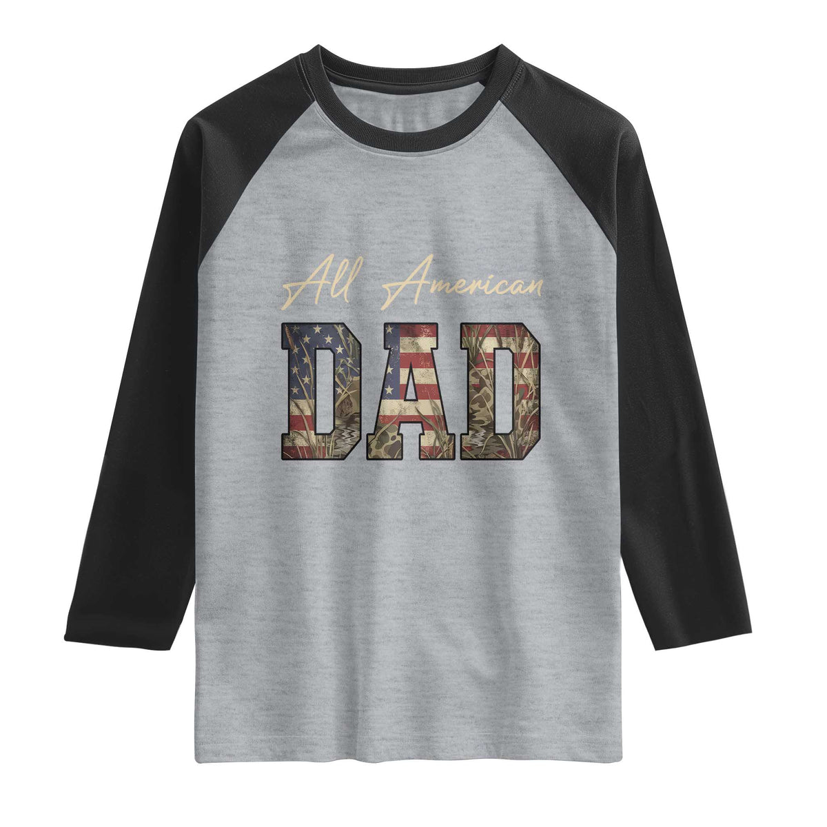 Retro All American Dad Raglan Shirt 4th of July Father's Day TS14 Heather Gray Black Print Your Wear