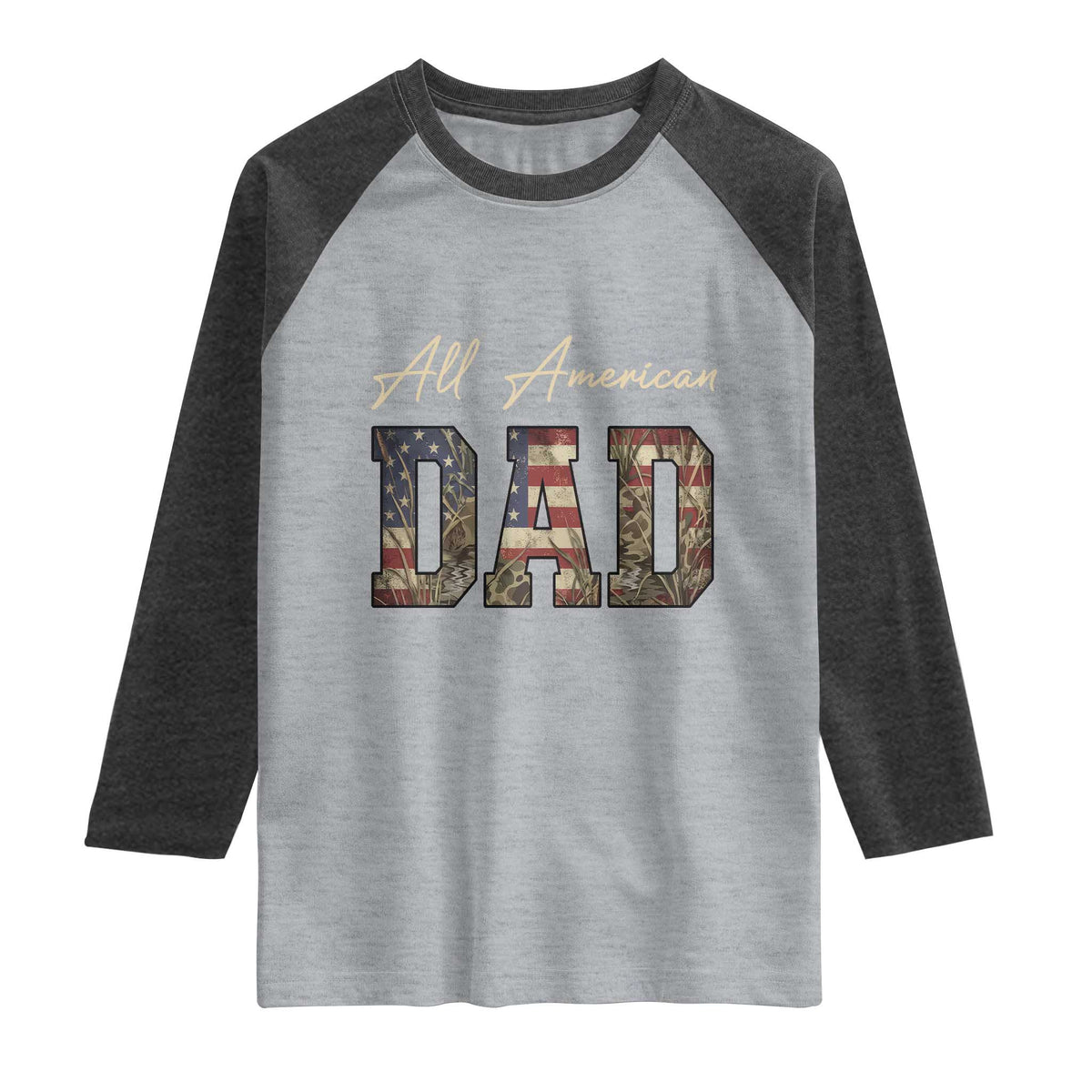 Retro All American Dad Raglan Shirt 4th of July Father's Day TS14 Heather Gray Heather Charcoal Print Your Wear