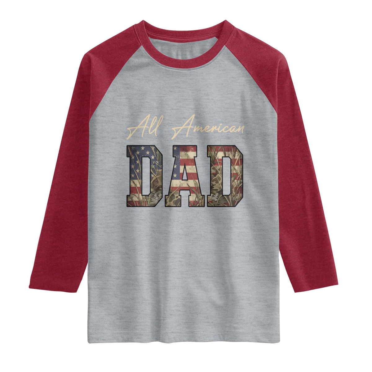 Retro All American Dad Raglan Shirt 4th of July Father's Day TS14 Heather Gray Heather Red Print Your Wear
