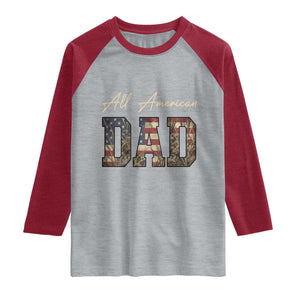 Retro All American Dad Raglan Shirt 4th of July Father's Day TS14 Heather Gray Heather Red Print Your Wear