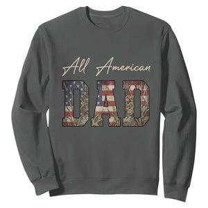 Retro All American Dad Sweatshirt 4th of July Father's Day TS14 Dark Heather Print Your Wear