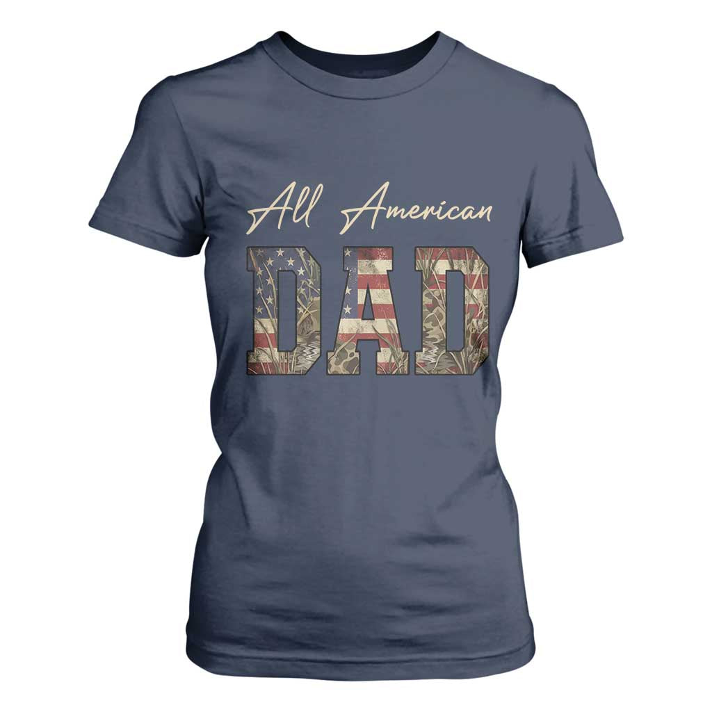 Retro All American Dad T Shirt For Women 4th of July Father's Day TS14 Navy Print Your Wear