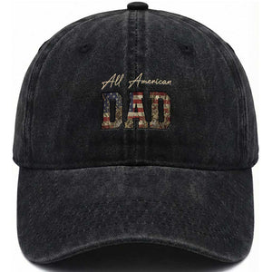 Retro All American Dad Washed Cotton Baseball Cap 4th of July Father's Day TS14 Print Your Wear